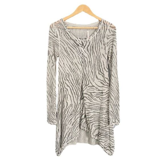 Rebecca Taylor Zebra Stripe Asymmetrical Hem Lightweight Knit Tunic Dress Size M - Picture 1 of 3